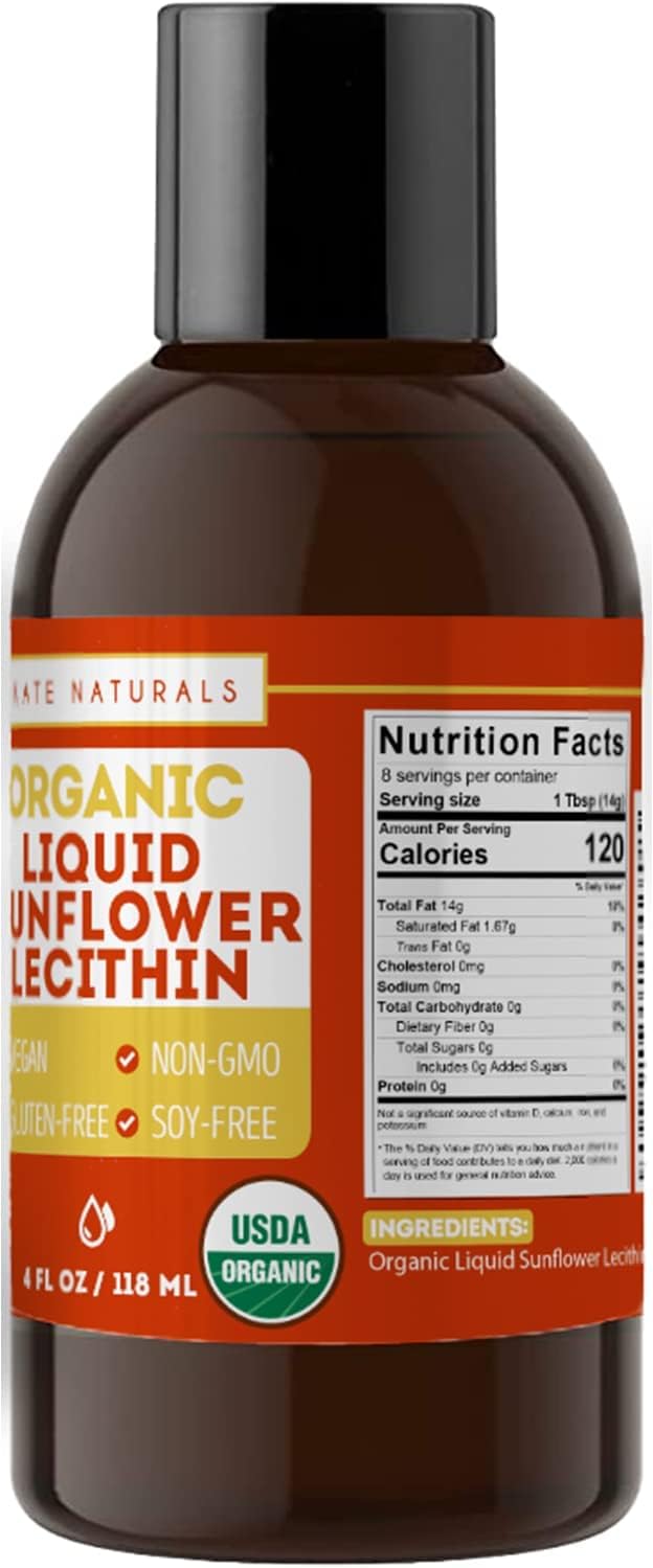 Kate Naturals Sunflower Lecithin Liquid - Organic, Vegan, Gluten-Free (4oz)