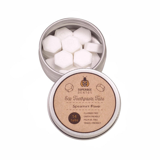 SuperBee Dentos Toothpaste Tablets – 14 Tabs, Fluoride Free, Spearmint, Eco-Friendly