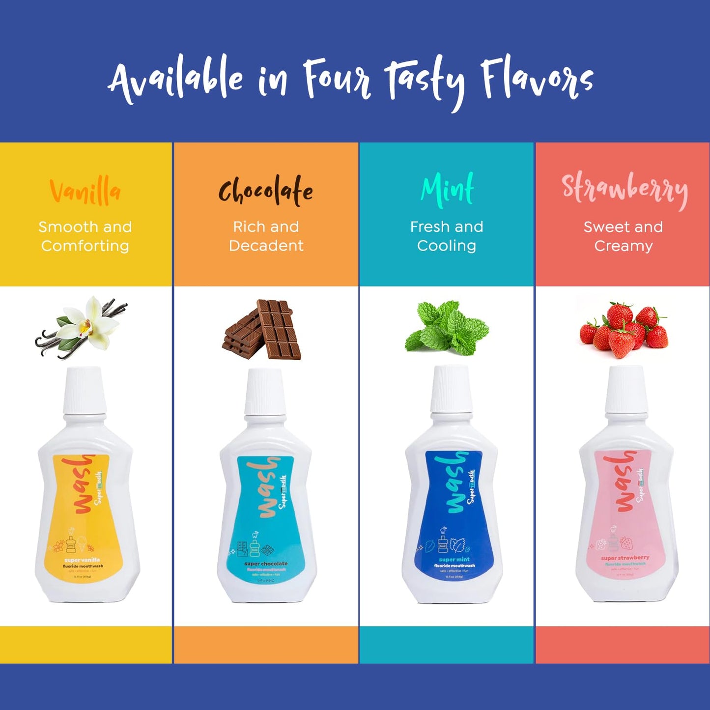 SuperMouth® Fluoride Mouthwash – Fluoride + Nano-Hydroxyapatite, Vitamins D3 & K2, Prebiotics, Alkaline pH 8.5, Alcohol-Free, Strengthens Enamel, Freshens Breath, Safe Clean Ingredients, Tasty Flavors