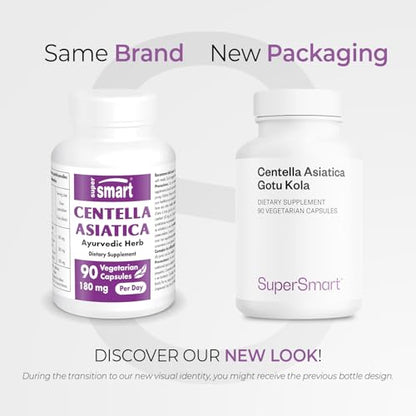 Supersmart Centella Asiatica 180mg/day – Gotu Kola Extract Supplement – Non-GMO, Gluten Free – 90 Veg Capsules