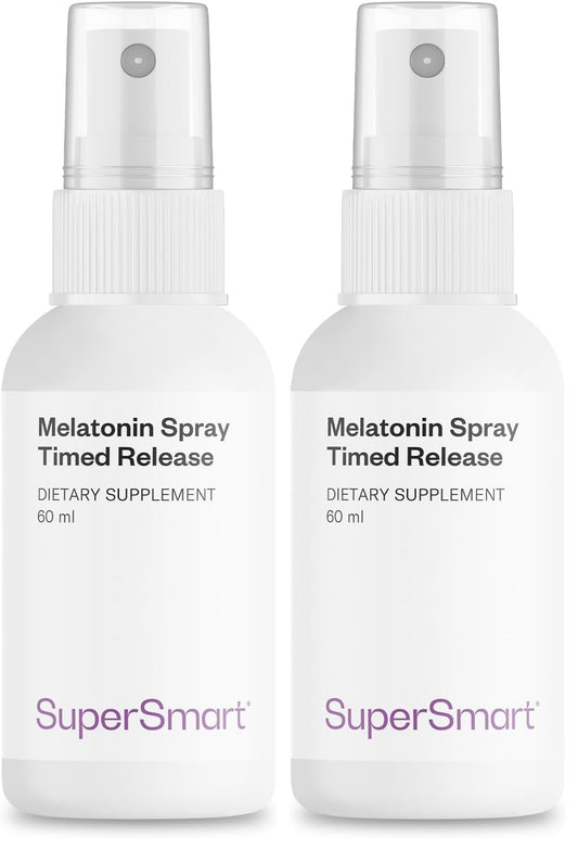 Supersmart Melatonin Spray 1mg/Day – Fast Action & Timed Release | Peppermint, Non-GMO, Gluten Free | 60 ml Pack of 2