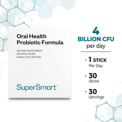 Supersmart Oral Health Probiotics 4B CFU | Halitosis & Bad Breath | Non-GMO & Gluten Free - 30 Sticks
