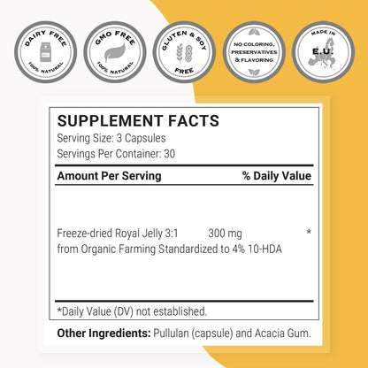 Supersmart Organic Royal Jelly 300mg | High Strength 4% 10-HDA | 90 Veg Capsules