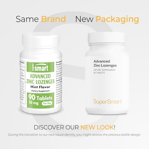 Supersmart Advanced Zinc Lozenges 10 mg | Zinc Bisglycinate – Mint, Non-GMO, Gluten Free – 90 Tablets