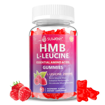 SUWENY HMB and L-Leucine Gummies 3000mg for Muscle Growth, Muscle Mass, Muscle Relief, and Fast Workout Recovery, for Men & Women,Sugar-Free,Raspberry Flavor,60 Count (1)