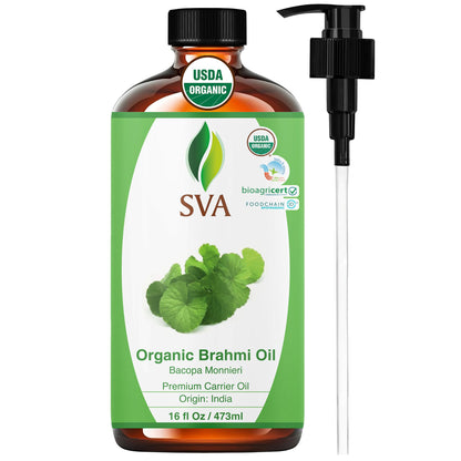 SVA Brahmi Oil Organic - 16 oz | Cold-Pressed Brahmi Carrier Oil for Hair, Skin & Massage