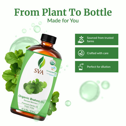 SVA Brahmi Oil Organic - 16 oz | Cold-Pressed Brahmi Carrier Oil for Hair, Skin & Massage