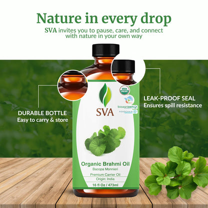 SVA Brahmi Oil Organic - 16 oz | Cold-Pressed Brahmi Carrier Oil for Hair, Skin & Massage