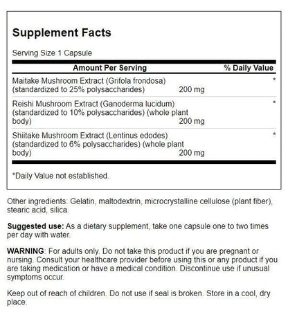 Swanson High-Potency Triple Mushroom Standardized Complex – 60 Capsules
