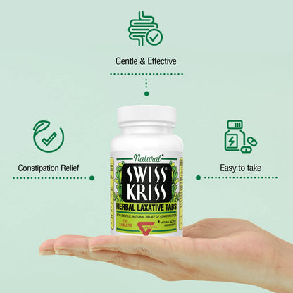 Swiss Kriss Herbal Laxatives Tablets – Gentle, Natural Relief for Adults & Kids 6+ | 120 Tablets