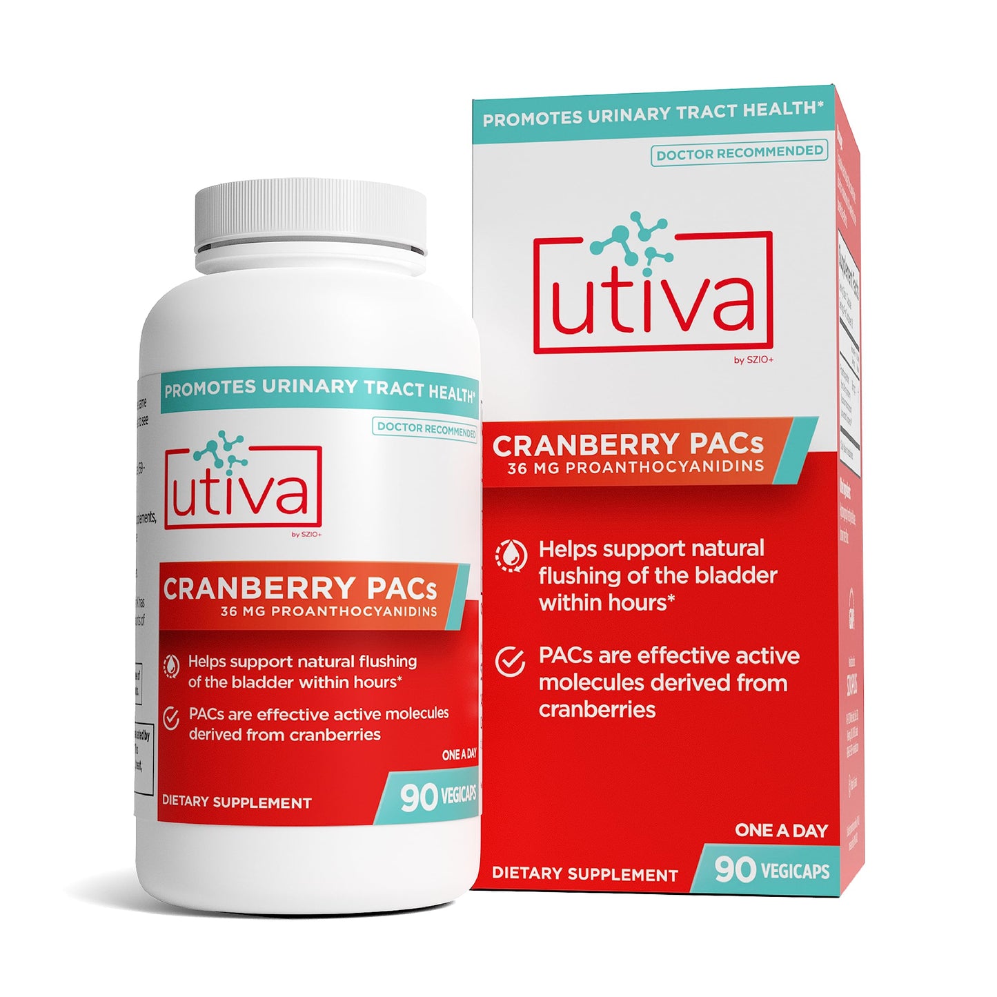Szio+ Utiva Cranberry PACs – 36 mg PACs Clinically Studied for UTI Prevention | Cranberry Extract Pills for Bladder Health, 90 Veggie Capsules