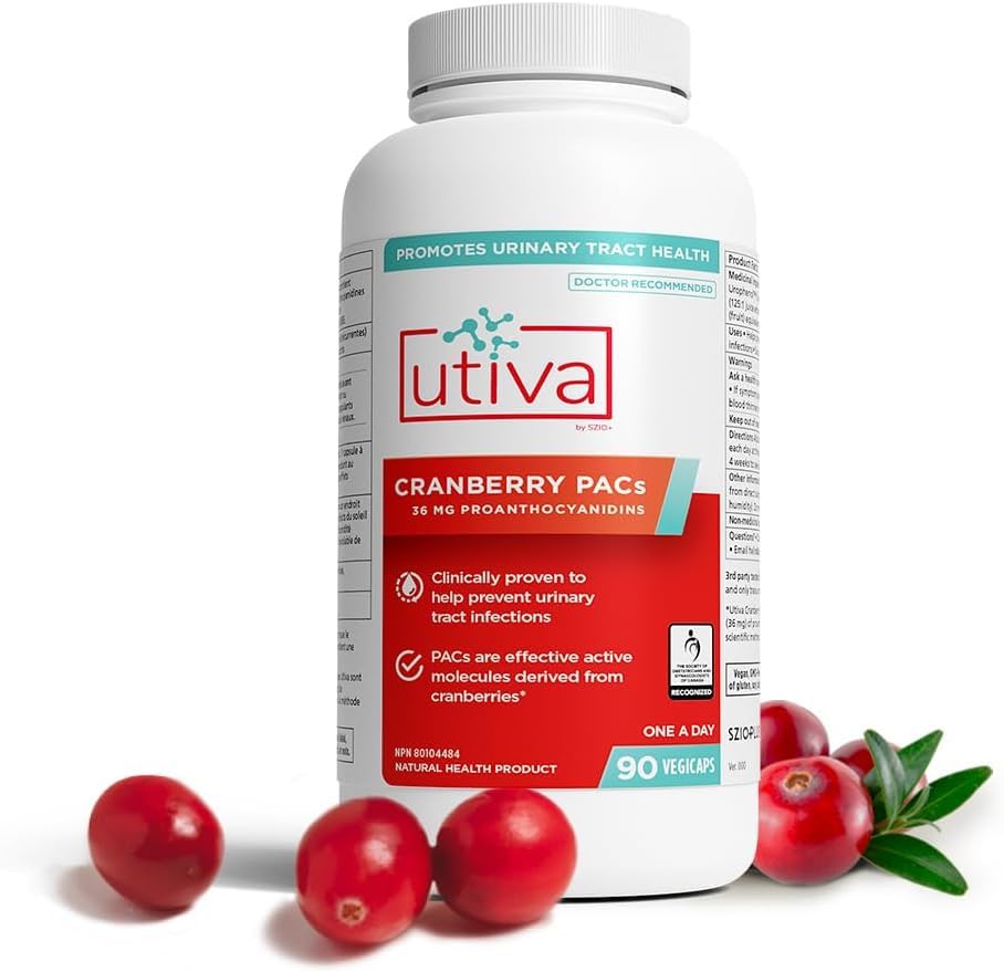 Szio+ Utiva Cranberry PACs – 36 mg PACs Clinically Studied for UTI Prevention | Cranberry Extract Pills for Bladder Health, 90 Veggie Capsules
