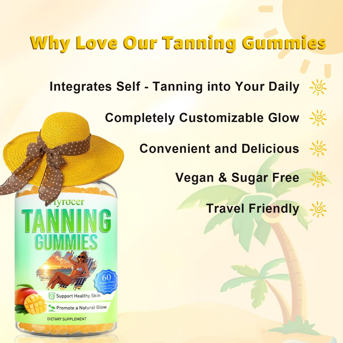 Tanning Gummies for Women & Men – Mango Flavor with Astaxanthin, Lycopene & Beta Carotene