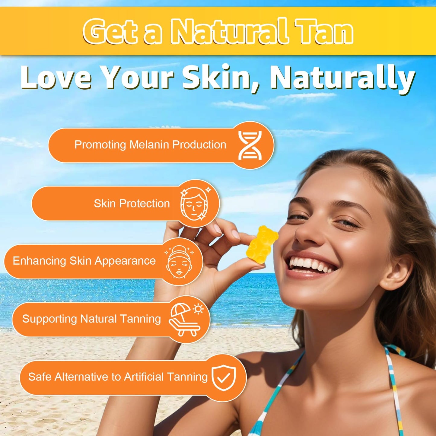 Tanning Gummies for Women & Men – Mango Flavor with Astaxanthin, Lycopene & Beta Carotene