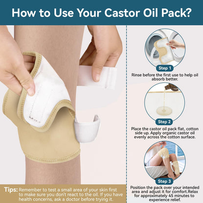 Taoscare Castor Oil Pack 4 Pack for Women – Reusable Organic Cotton Knee & Chest Wraps