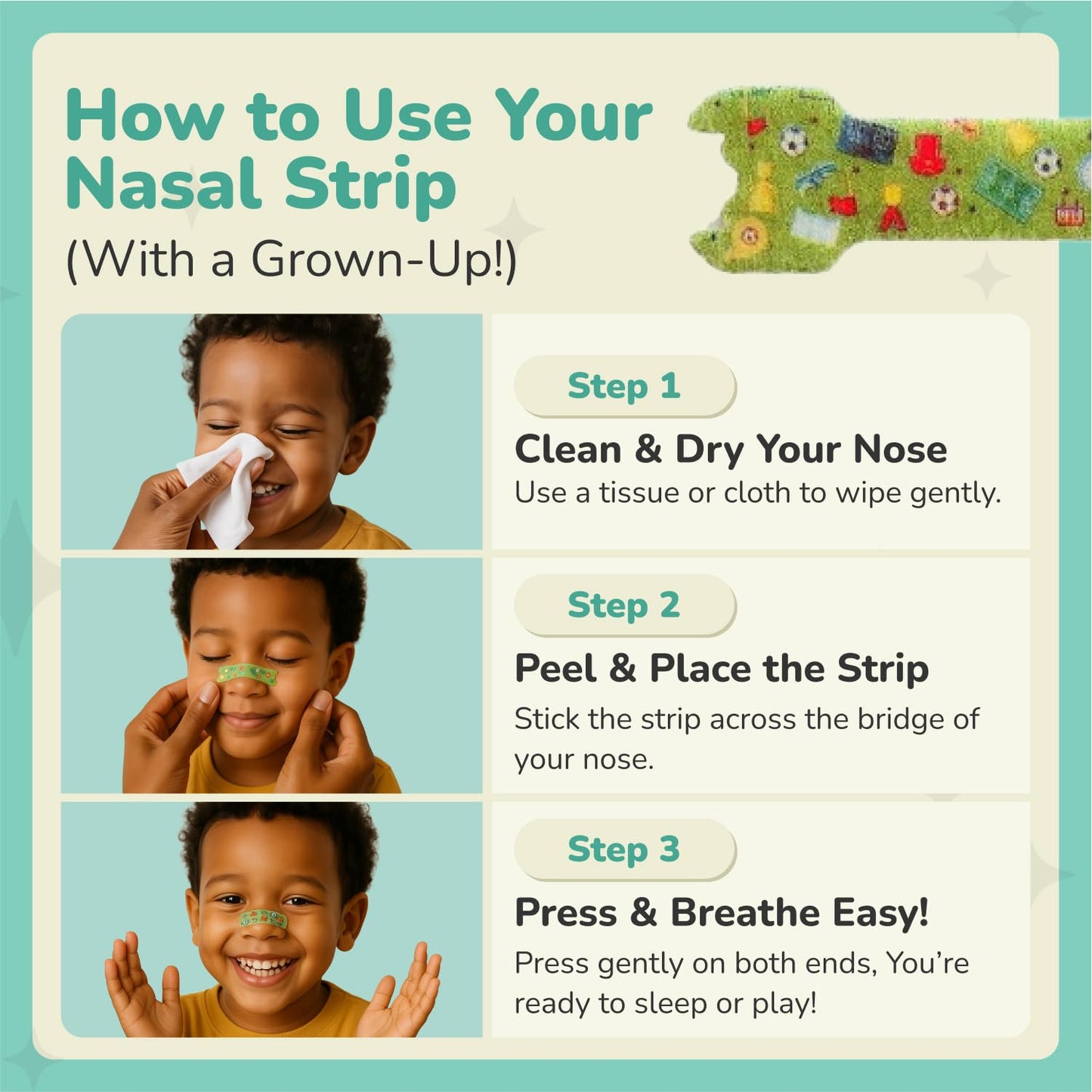 TapeGeeks Nasal Strips for Kids – Gentle, Drug-Free Nasal Strips for Ages 5+