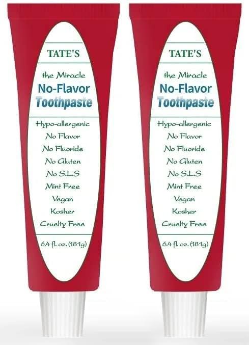 Tate's No Flavor Fluoride-Free Toothpaste – All-Natural, Cavity Protection (Pack of 2)