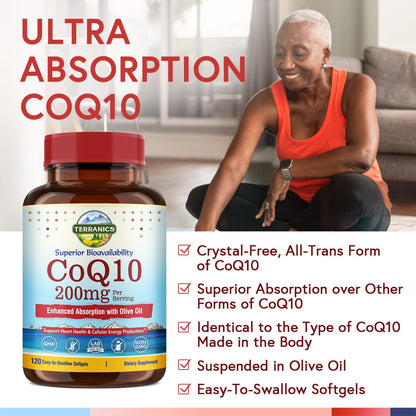 Terranics CoQ10 200mg with Olive Oil – Heart Health, USA Made