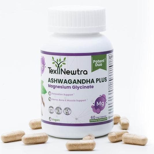 TEX NEWTRA Ashwagandha & Magnesium Glycinate – 60 Vegan Capsules | Non-GMO