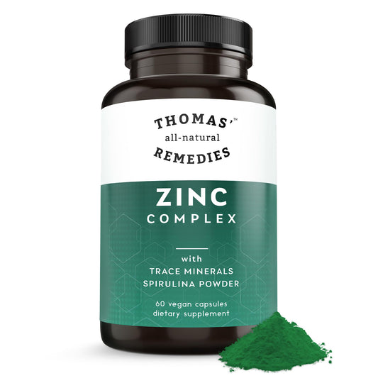 Thomas Zinc Complex 26mg – 6 Forms + Spirulina | Immune & Skin Support | 60 Caps | Made in USA