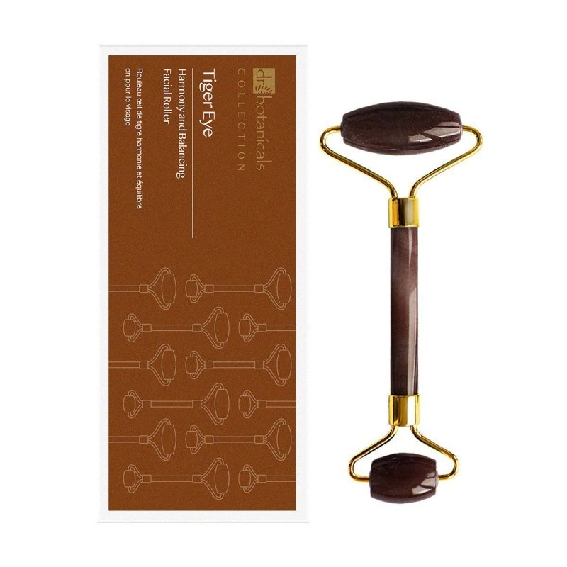 Rullo viso armonizzante ed equilibrante in occhio di tigre (manico in metallo dorato)