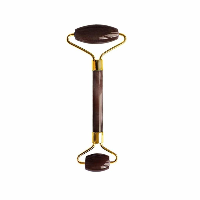 Rullo viso armonizzante ed equilibrante in occhio di tigre (manico in metallo dorato)