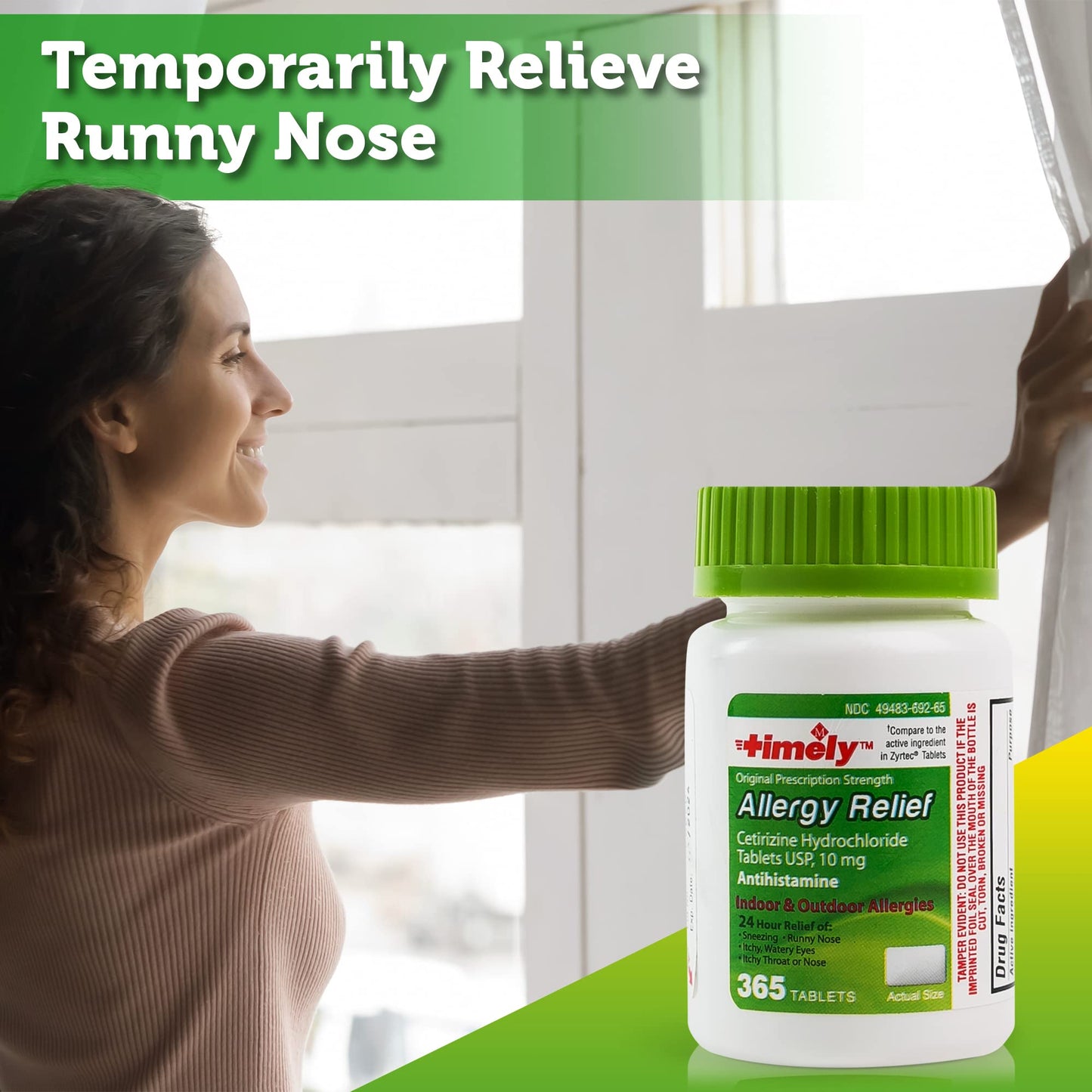 Timely Cetirizine HCl 10 mg - 365 Tablets | 24-Hour Allergy Relief | TIME-CAP LABS