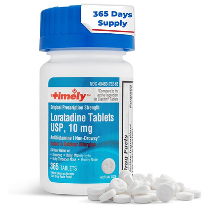 Timely Allergy Medicine Loratadine 10mg 365 Count | Non-Drowsy 24-Hour Allergy Relief | TIME-CAP LABS
