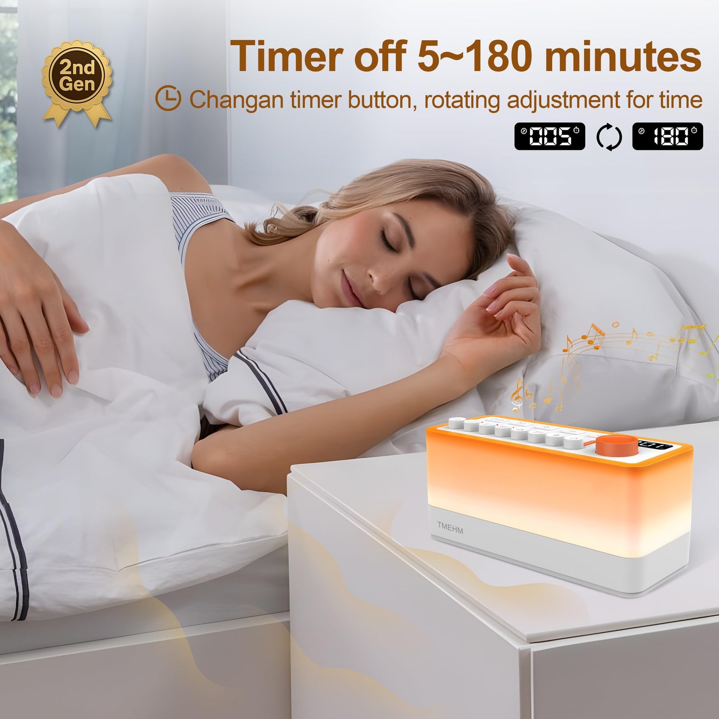 TMEHM 3-in-1 Sleep Sound Machine — 8 Sounds, Bluetooth Speaker, 12-Color Night Light