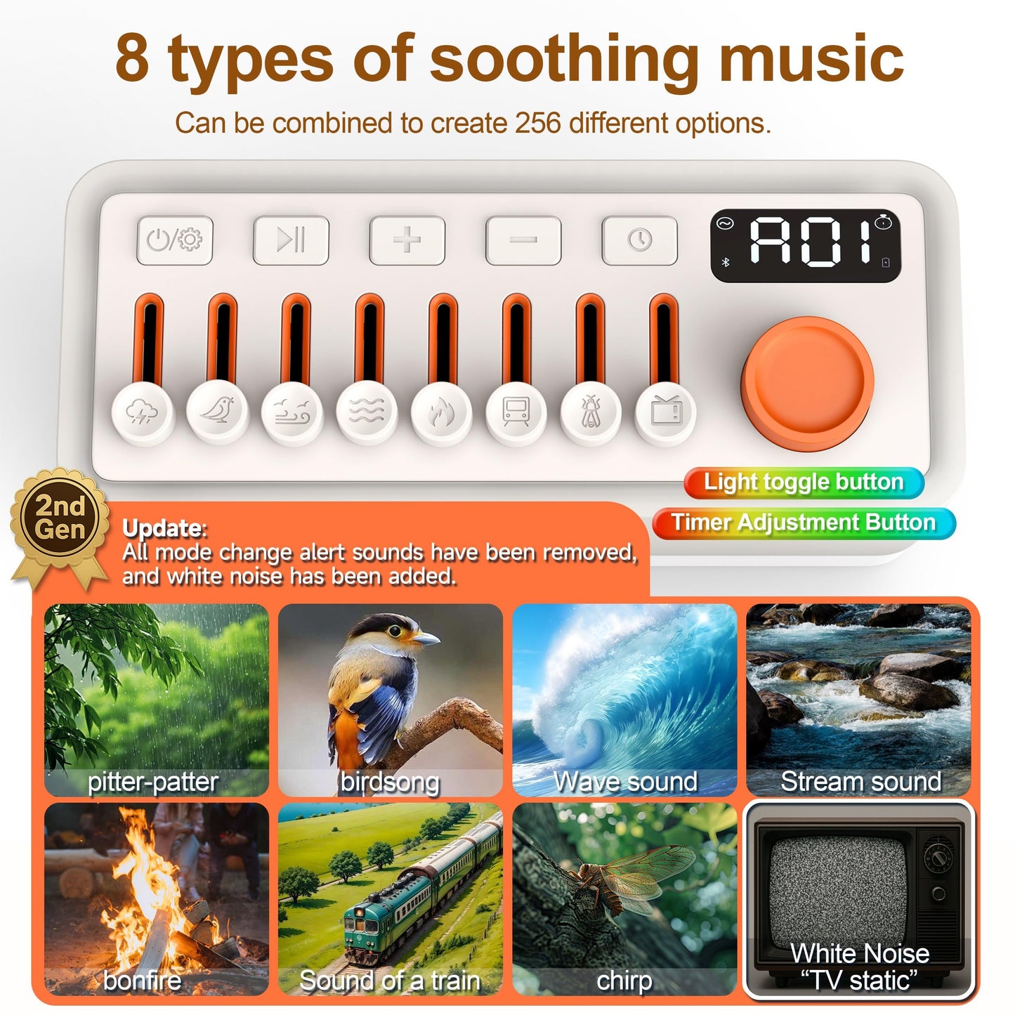 TMEHM 3-in-1 Sleep Sound Machine with 8 Nature Sounds, Bluetooth Speaker & Night Light
