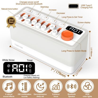 TMEHM 3-in-1 Sleep Sound Machine with 8 Nature Sounds, Bluetooth Speaker & Night Light