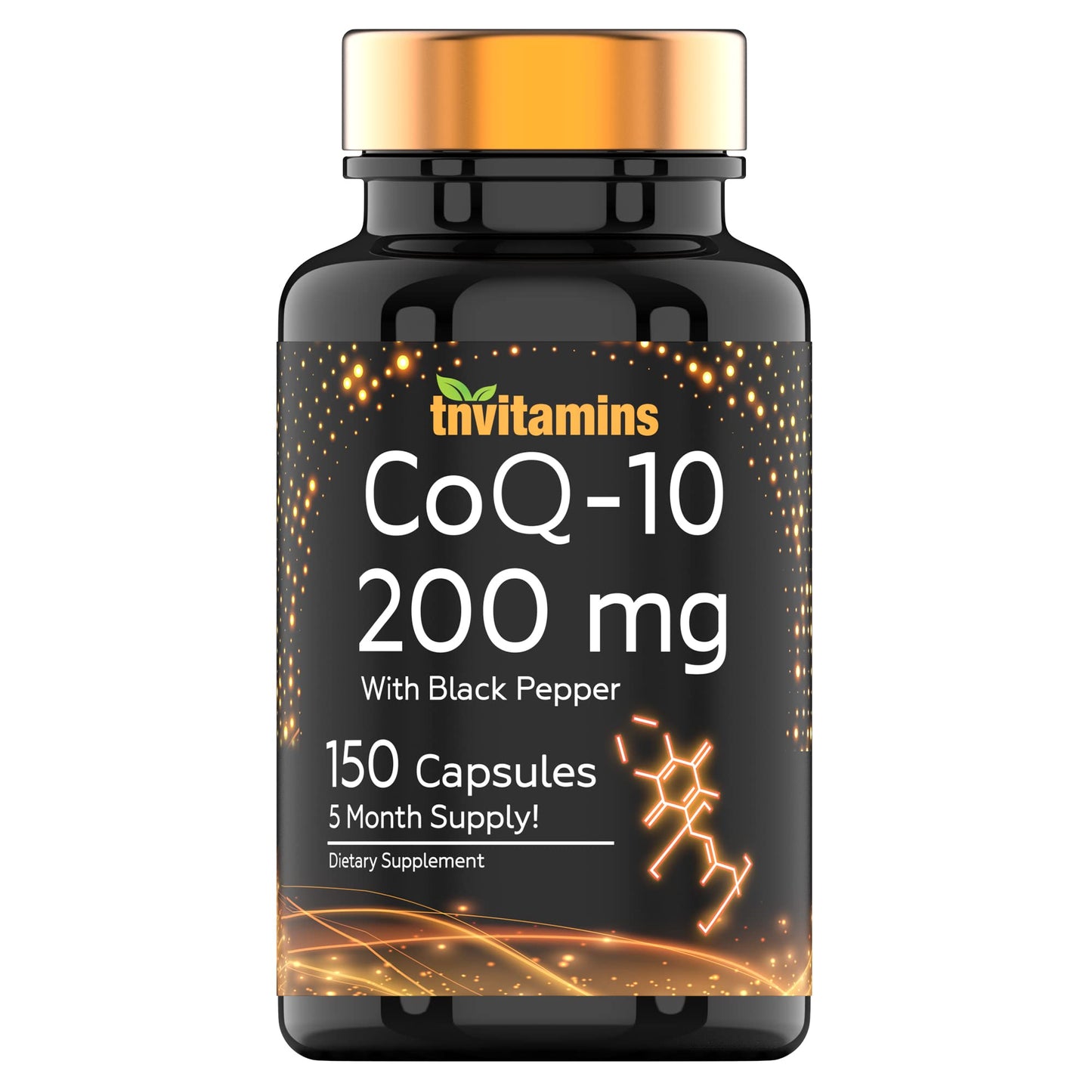 TNVitamins CoQ-10 200mg - 150 Capsules with Black Pepper | 5 Month Supply