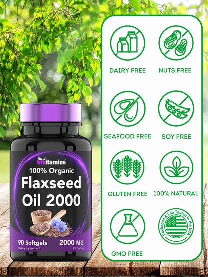 tnvitamins Organic Flaxseed Oil Softgels 2000 mg | 90 Softgels | Non-GMO