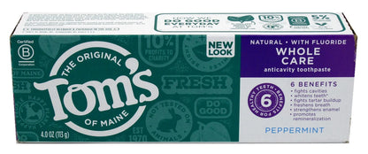 Tom's of Maine Whole Care Fluoride Gel Peppermint 4 oz Pack of 6