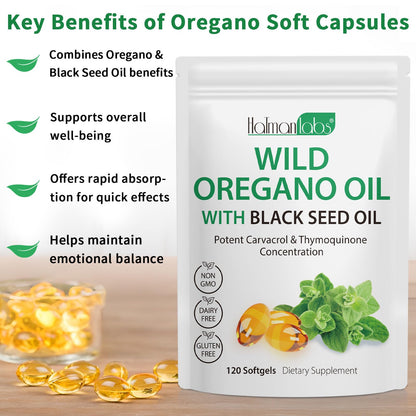 Tooffi Organic Oil of Oregano Softgels – 2-in-1 with Black Seed Oil, 6000mg + 200mg, 120 Softgels