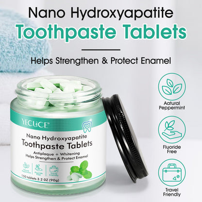 Nano Hydroxyapatite Toothpaste Tablets - Fluoride-Free Whitening, Peppermint