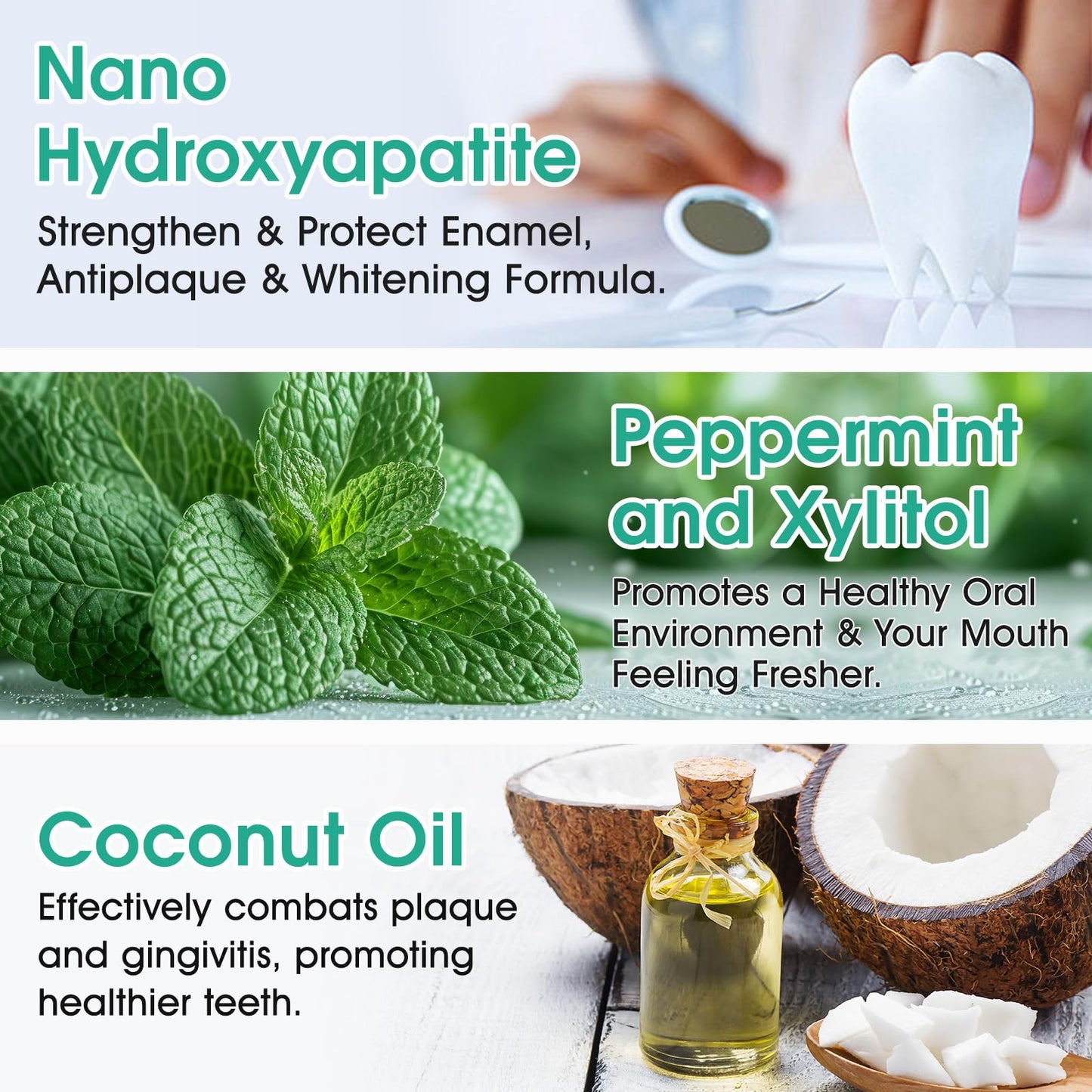 Nano Hydroxyapatite Toothpaste Tablets - Fluoride-Free Whitening, Peppermint