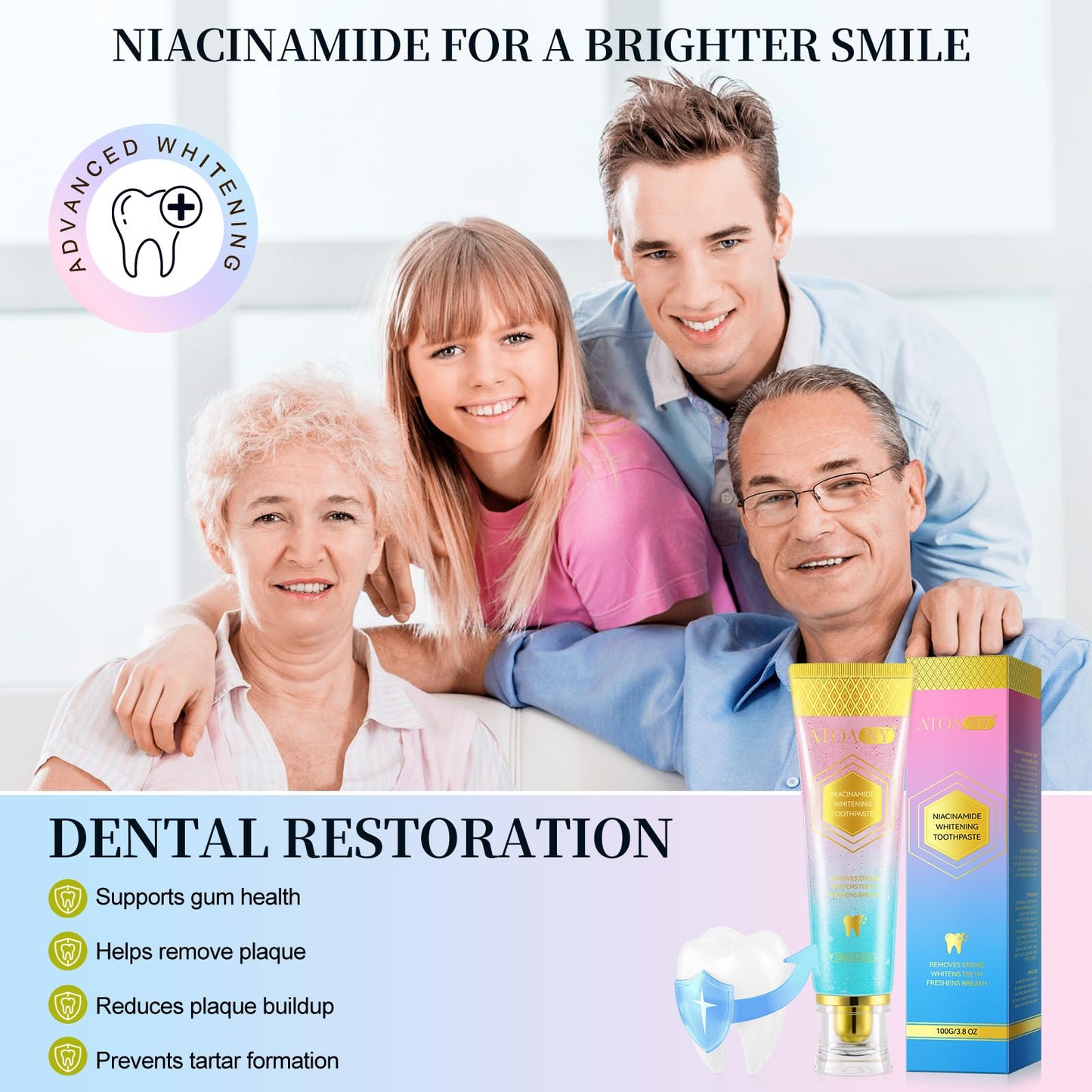 Niacinamide Whitening Toothpaste 2 Pack – Enamel Safe, Fresh Mint & Peach