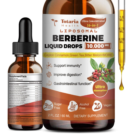 Totaria Berberine Supplement - Berberine HCL Digestion Support, GLP-1 Secretion & AMPK Activation - 2 Fl Oz