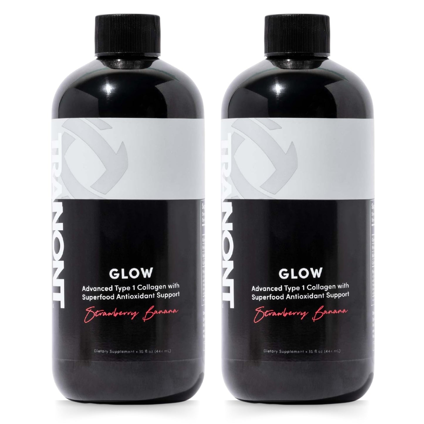 Tranont Glow Strawberry Banana Liquid Collagen with Type 1 Collagen, Hyaluronic Acid & Peptides – 2 Pack (30 Fl Oz)