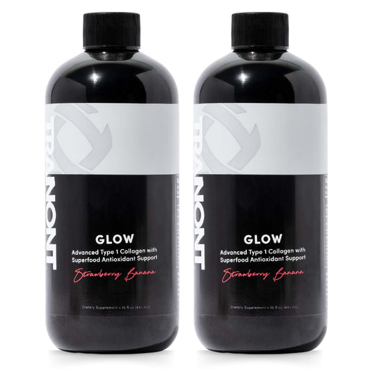Tranont Glow Strawberry Banana Liquid Collagen with Type 1 Collagen, Hyaluronic Acid & Peptides – 2 Pack (30 Fl Oz)