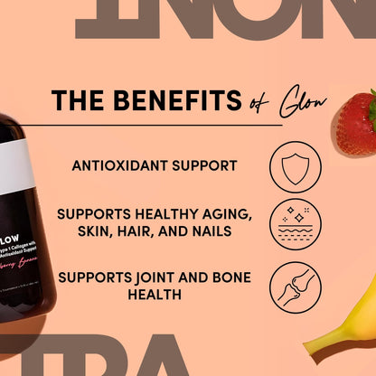 Tranont Glow Strawberry Banana Liquid Collagen with Type 1 Collagen, Hyaluronic Acid & Peptides – 2 Pack (30 Fl Oz)