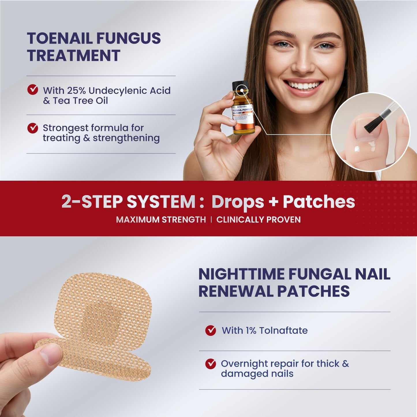 Treatonic Toenail Fungus Treatment Kit – Extra Strength 25% Undecylenic Acid + 32 Nighttime Patches