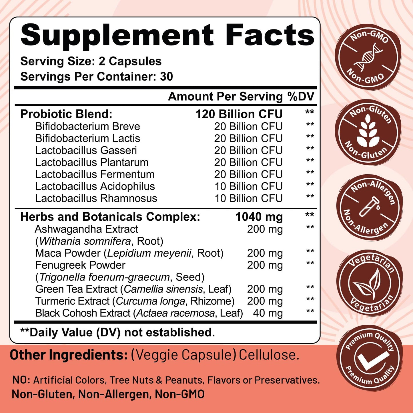Trehealtt Menopause Probiotic – 120B CFU, 13-in-1 Herbal Complex, 60 Vegan Capsules
