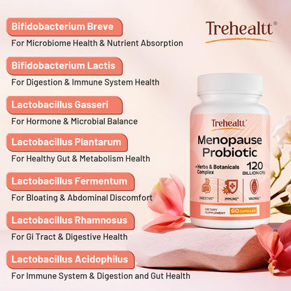 Trehealtt Menopause Probiotic – 120B CFU, 13-in-1 Herbal Complex, 60 Vegan Capsules