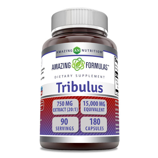 Amazing Formulas Tribulus 750 mg Extract 20:1 Supplement – 15000 mg Equivalent, 180 Capsules, Made in USA