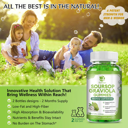(2 Pack) Soursop Graviola Gummies - Vitamin C, Zinc & Natural Soursop Leaves (120 Gummies)