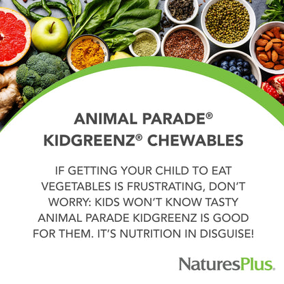 Natures Plus Animal Parade KidGreenz – 90 Animal-Shaped Chewables (Pack of 3) - Vegetarian & Gluten Free