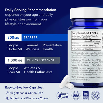 TRU NIAGEN Patented NAD Supplement – Anti-Aging & Cellular Energy (NR) 300mg, 30 Servings, 2 Bottles