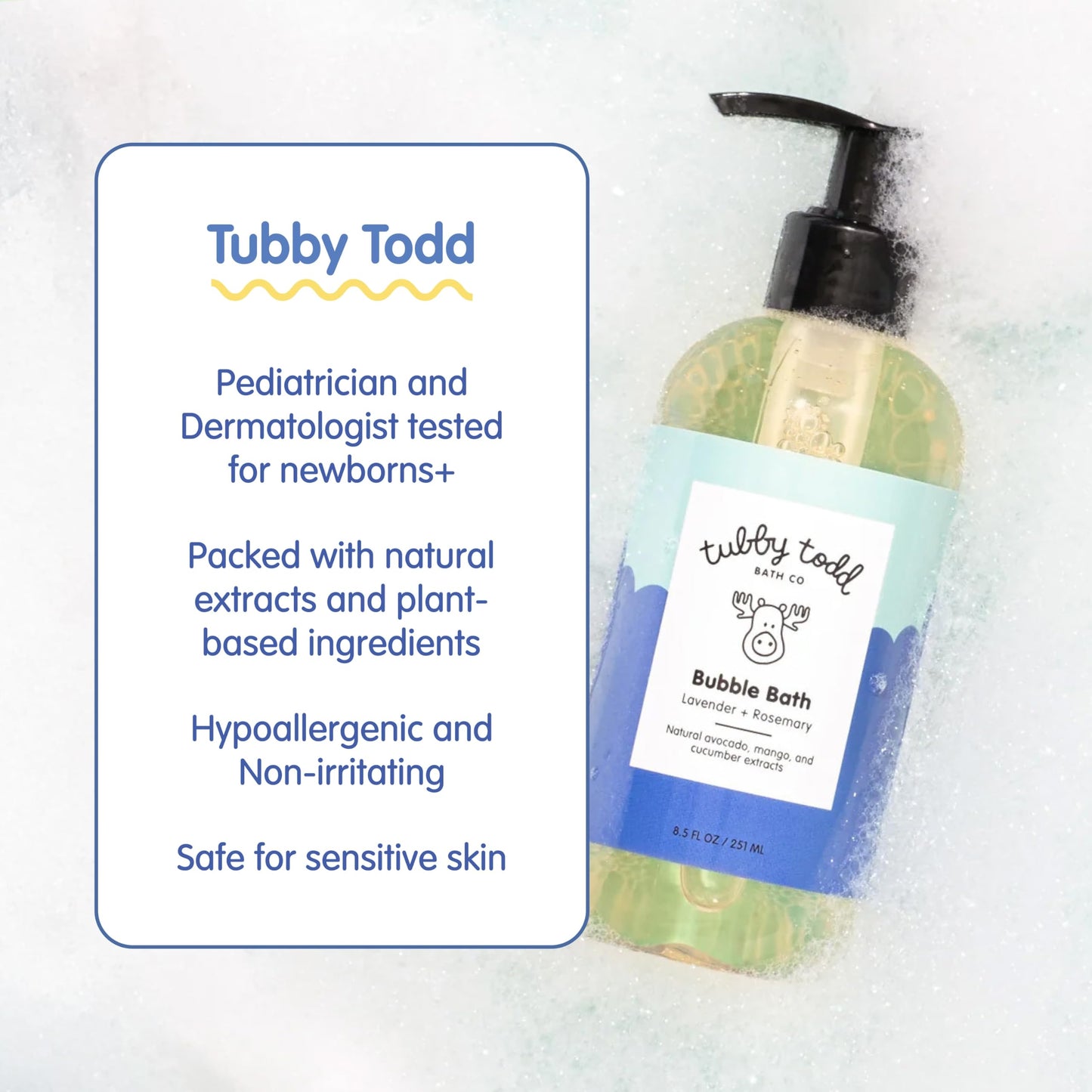 TUBBY TODD Bubble Bath for Kids – Hypoallergenic, Lavender Rosemary (2 Pack)